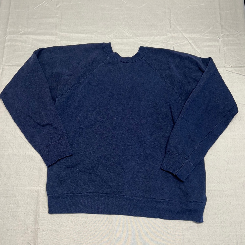 Vintage Navy Blue Raglan Sweatshirt Mens Large Blank Crewneck Solid Pullover - Picture 5 of 5